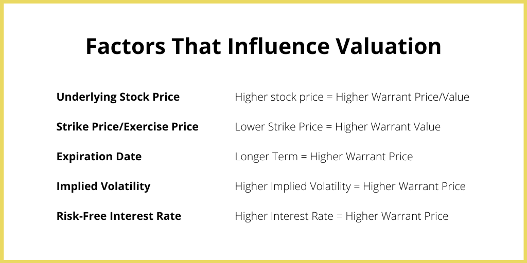 Factors that influence warrant valuation